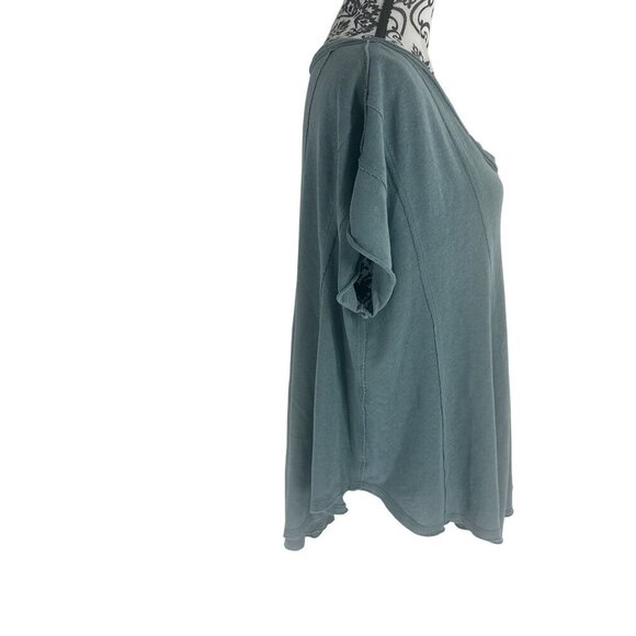 We The Free Blue Flowy V-Neck Short Sleeve Tunic Top Womens Size L - Picture 7 of 10